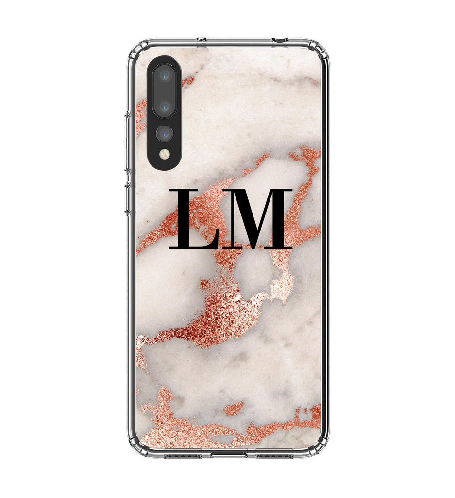Personalised Grey x Rose Gold Marble Initials Huawei P20 Pro Case