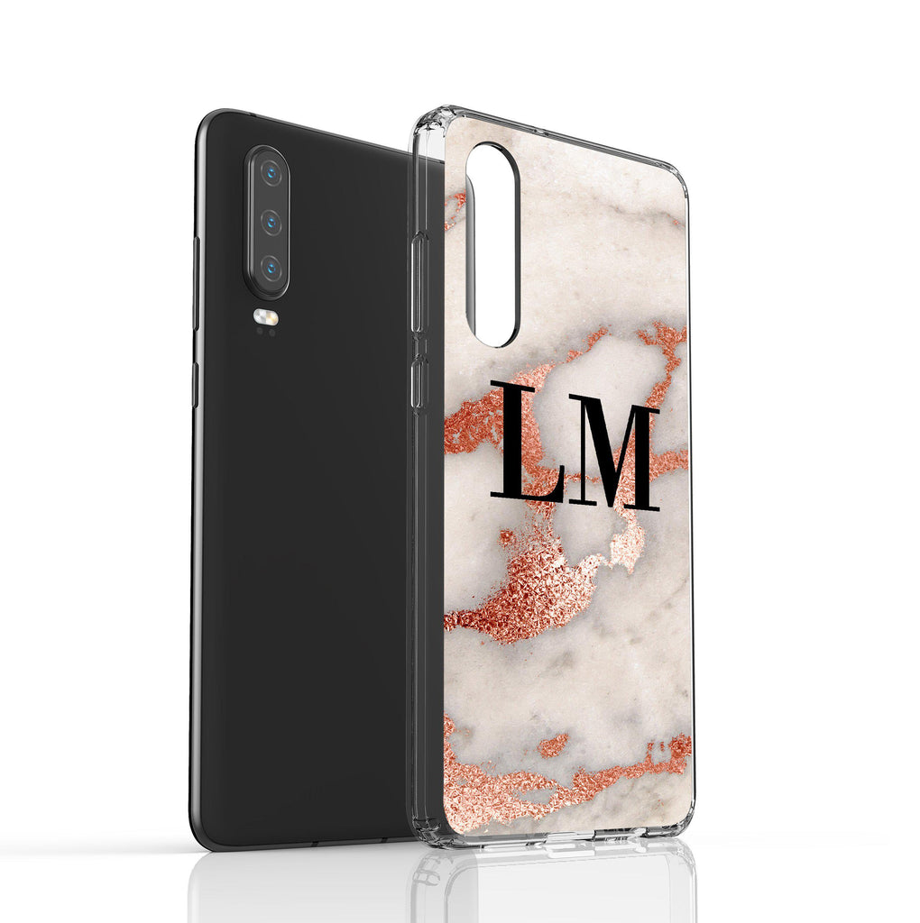 Personalised Grey x Rose Gold Marble Initials Huawei P30 Case