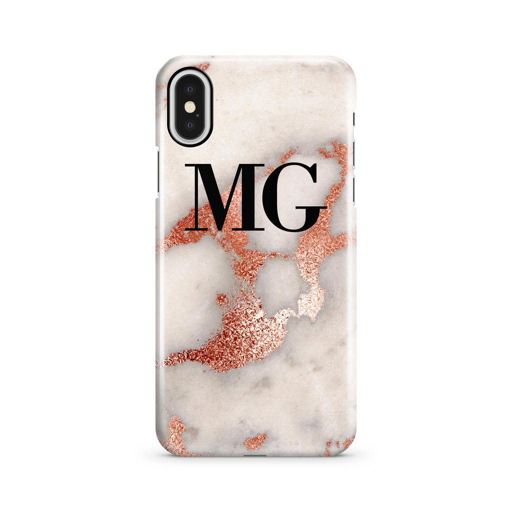 Personalised Grey x Rose Gold Marble initials iPhone X Case