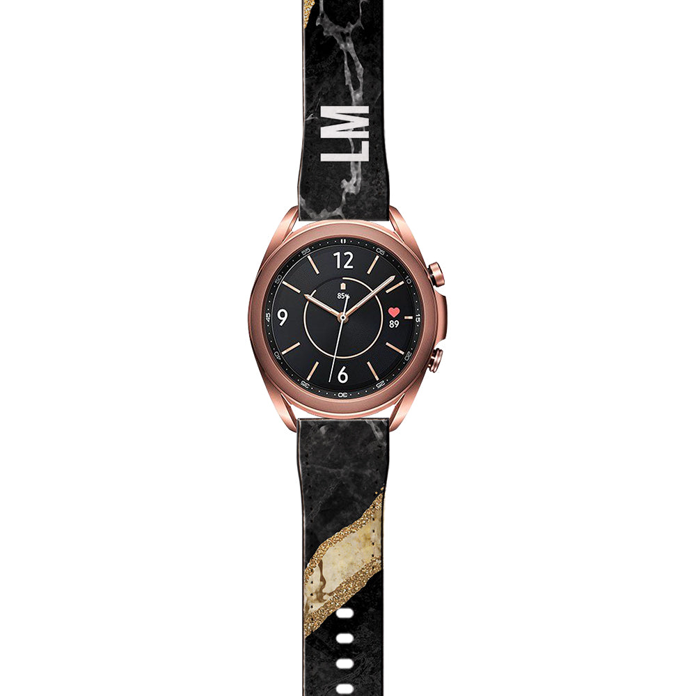 Personalised Black and Gold Marble Samsung Galaxy Watch3 Strap