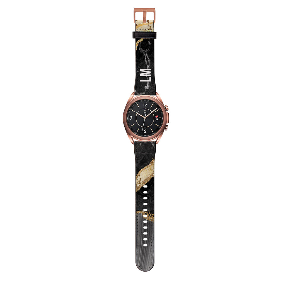 Personalised Black and Gold Marble Samsung Galaxy Watch3 Strap