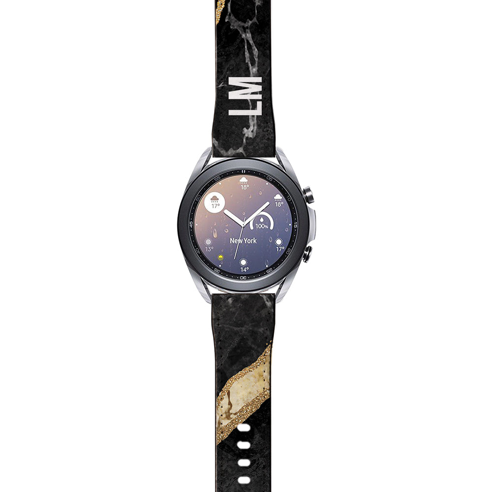 Personalised Black and Gold Marble Samsung Galaxy Watch3 Strap