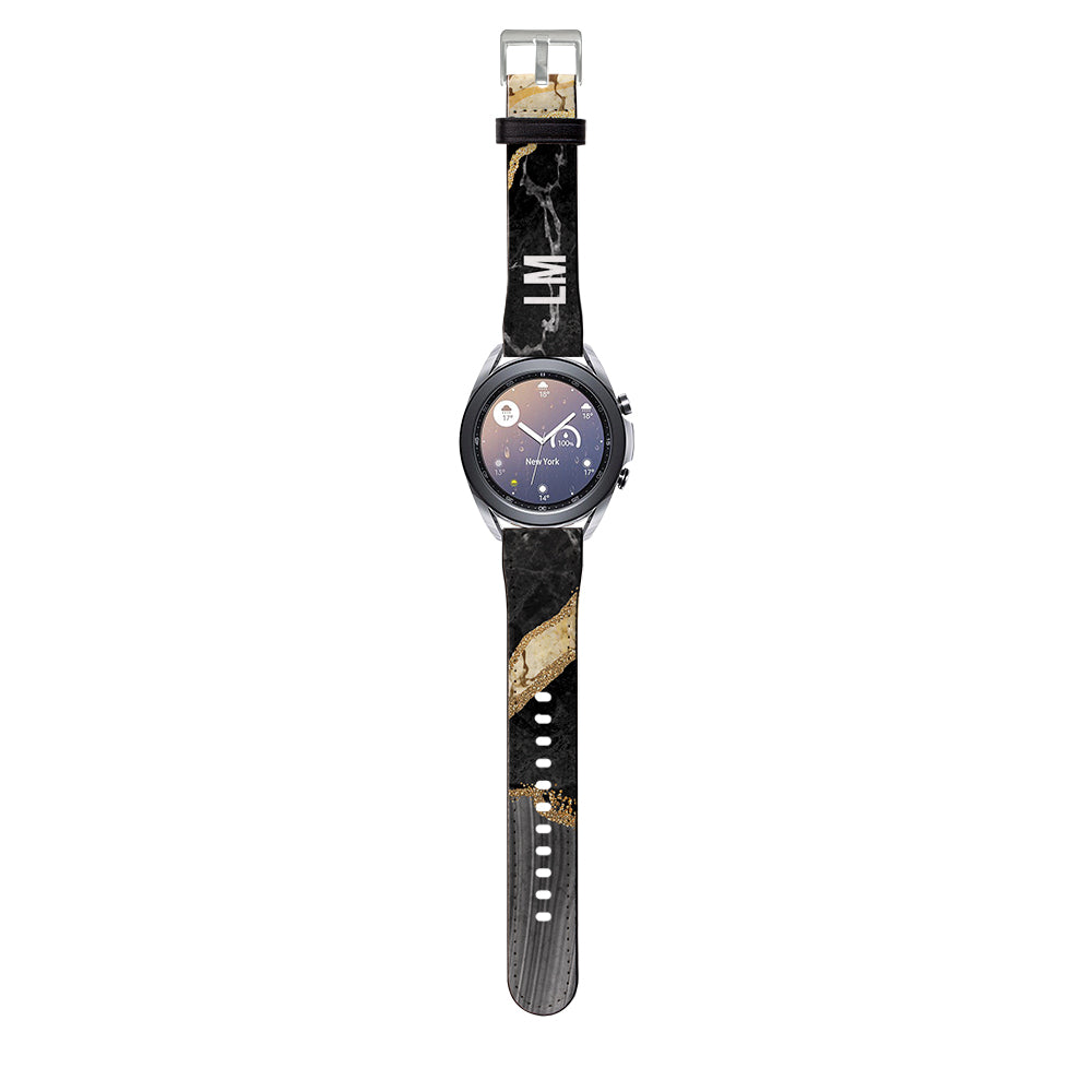 Personalised Black and Gold Marble Samsung Galaxy Watch3 Strap