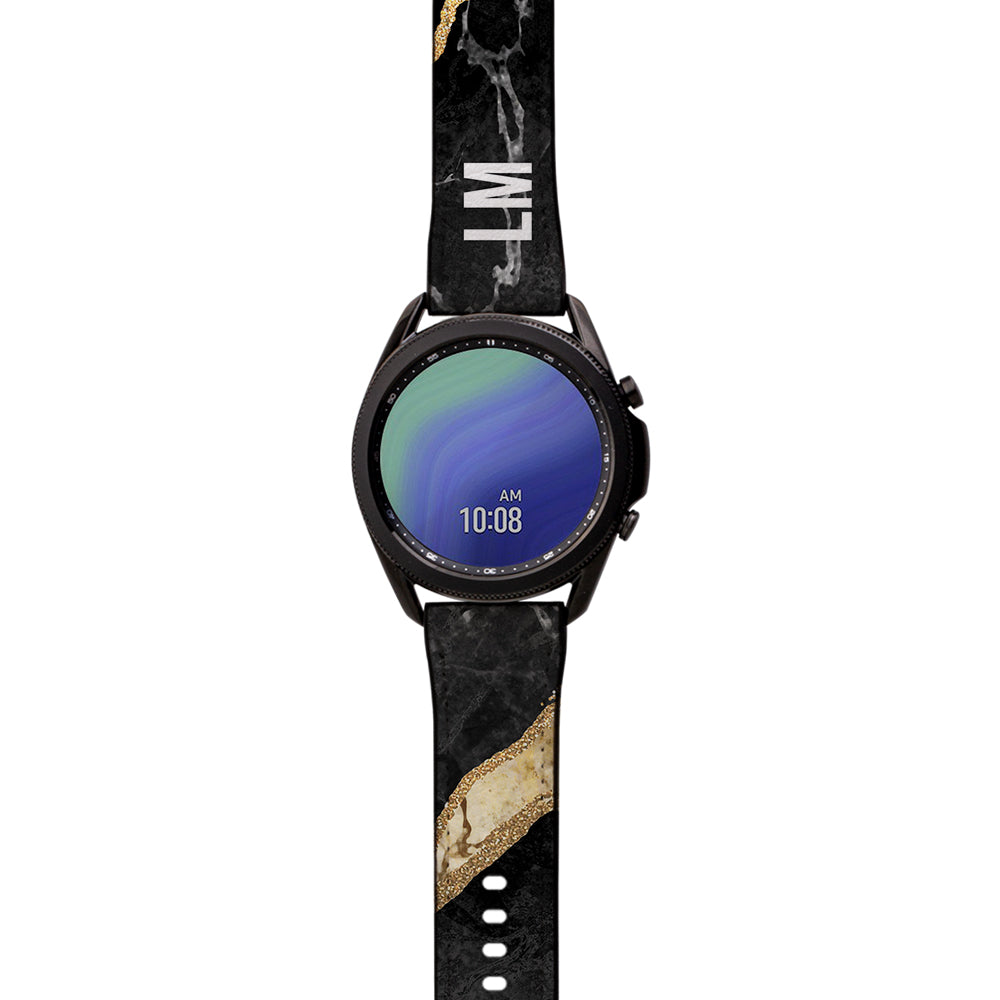 Personalised Black and Gold Marble Samsung Galaxy Watch3 Strap