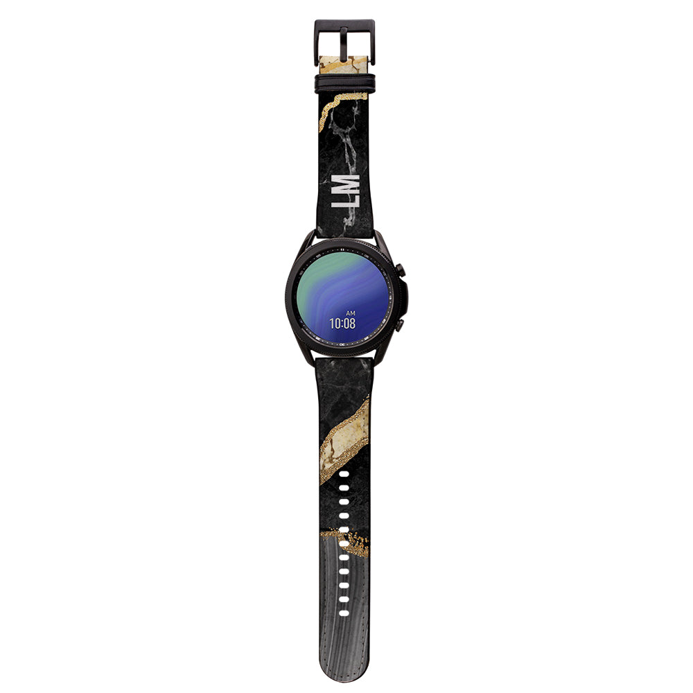 Personalised Black and Gold Marble Samsung Galaxy Watch3 Strap