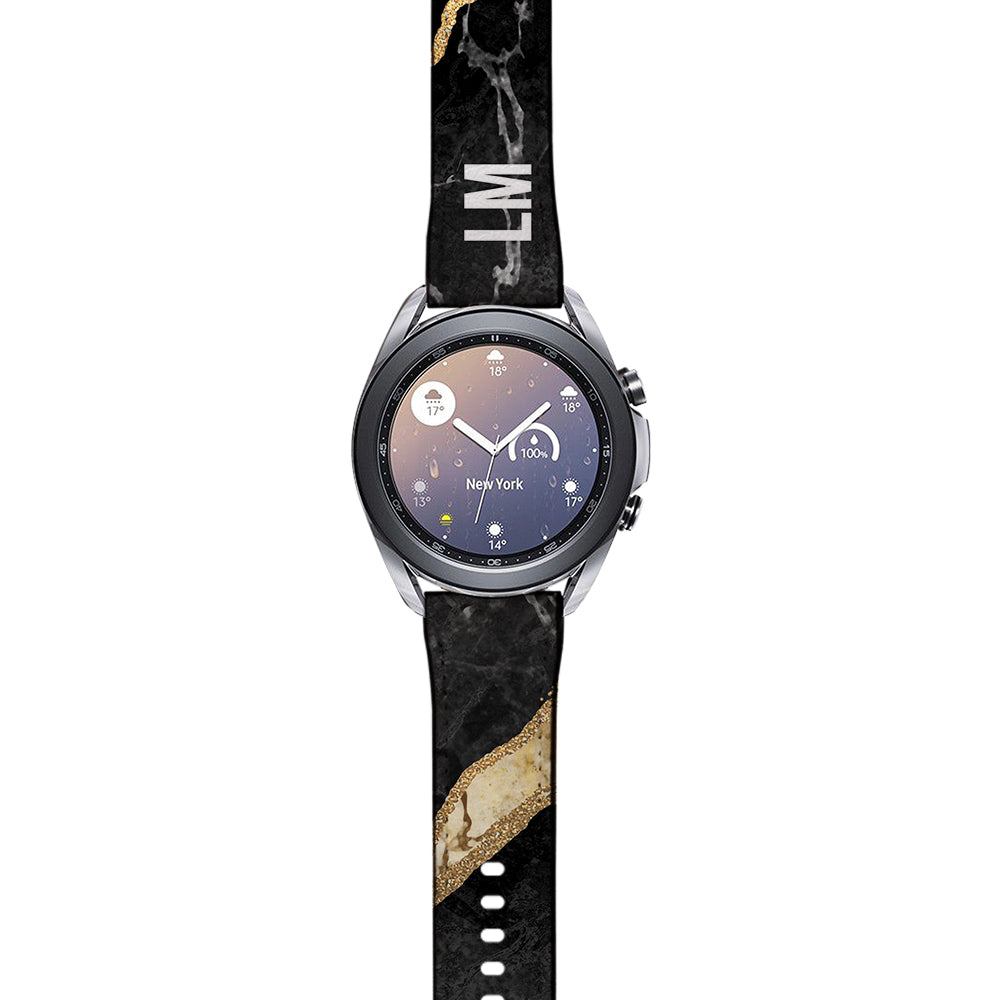 Personalised Black and Gold Marble Samsung Galaxy Watch3 Strap