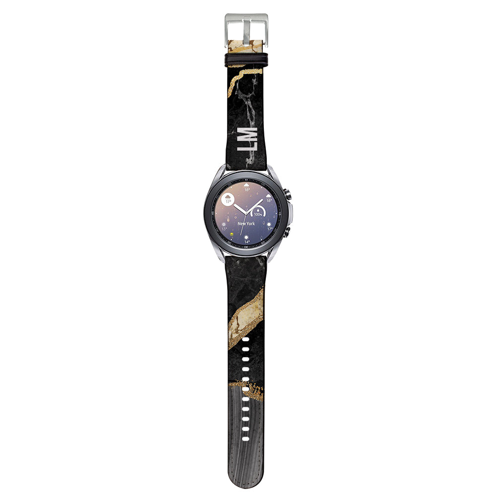 Personalised Black and Gold Marble Samsung Galaxy Watch3 Strap