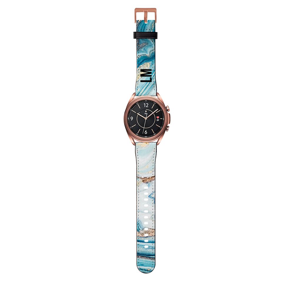 Personalised Blue Emerald Marble Initials Samsung Galaxy Watch3 Strap