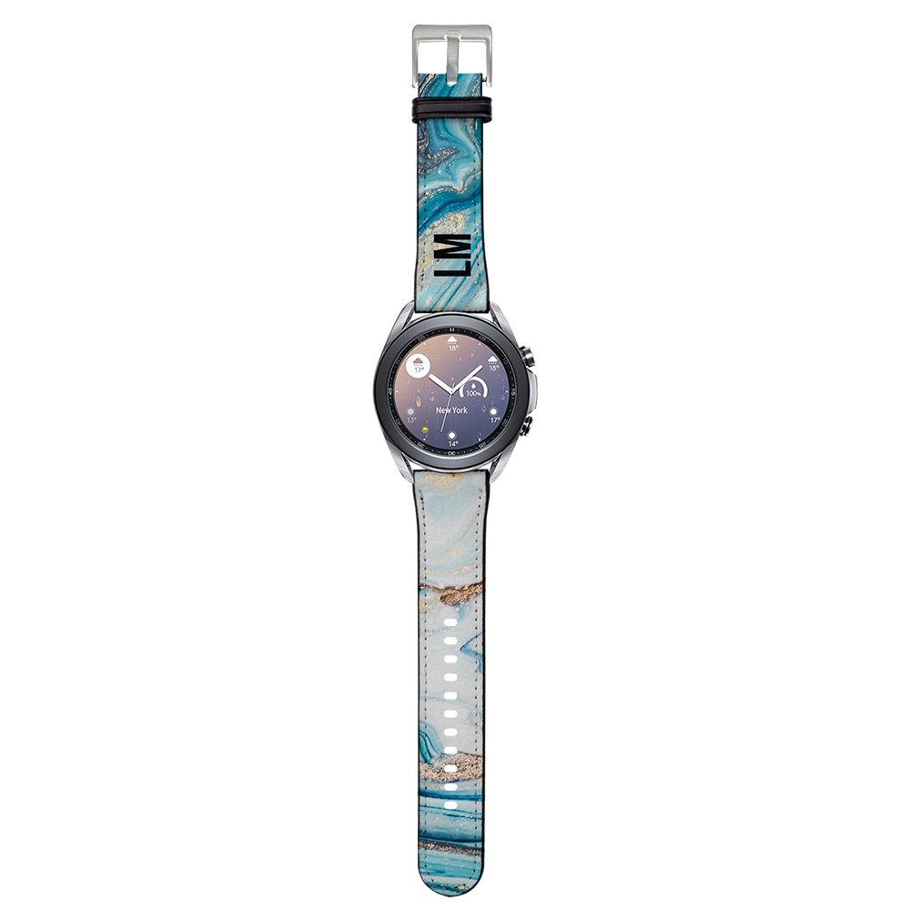 Personalised Blue Emerald Marble Initials Samsung Galaxy Watch3 Strap