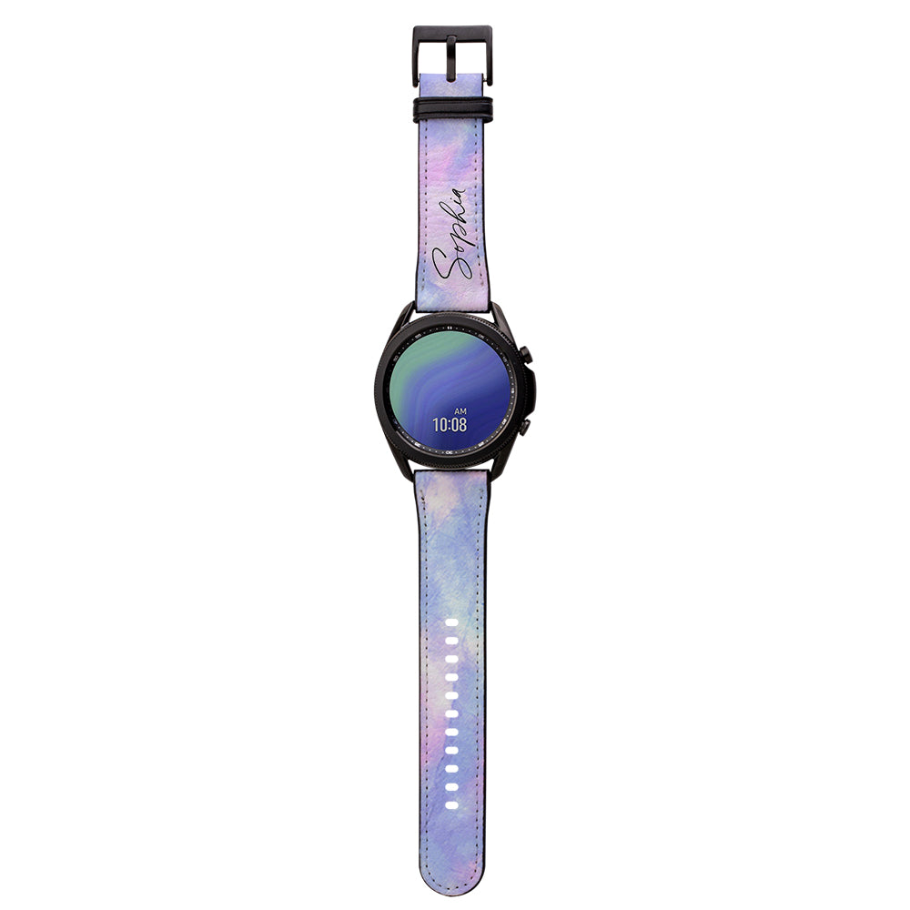 Personalised Blue Tie Dye Name Samsung Galaxy Watch3 Strap