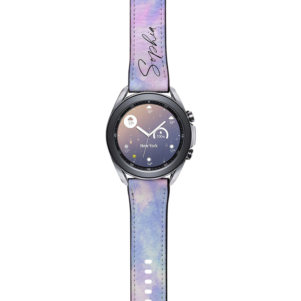 Personalised Blue Tie Dye Name Samsung Galaxy Watch3 Strap