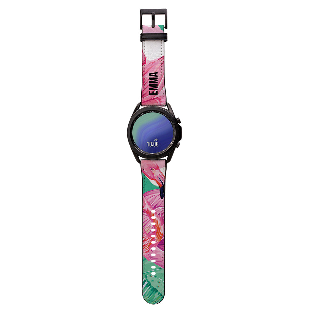 Personalised Flamingo Name Samsung Galaxy Watch3 Strap