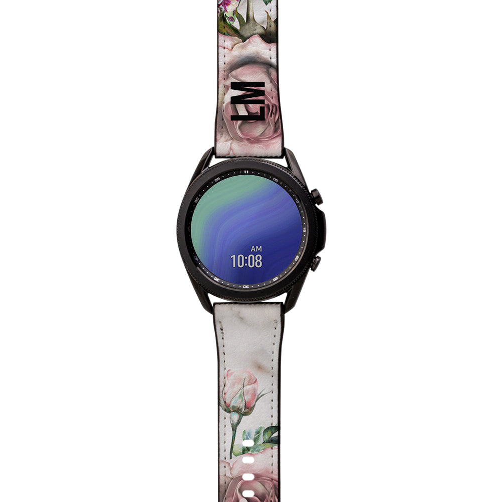 Personalised Floral Rose x Marble Samsung Galaxy Watch3 Strap