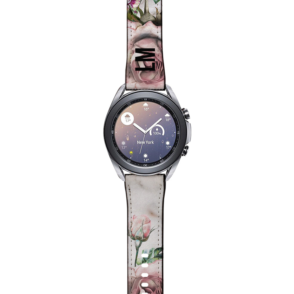 Personalised Floral Rose x Marble Samsung Galaxy Watch3 Strap