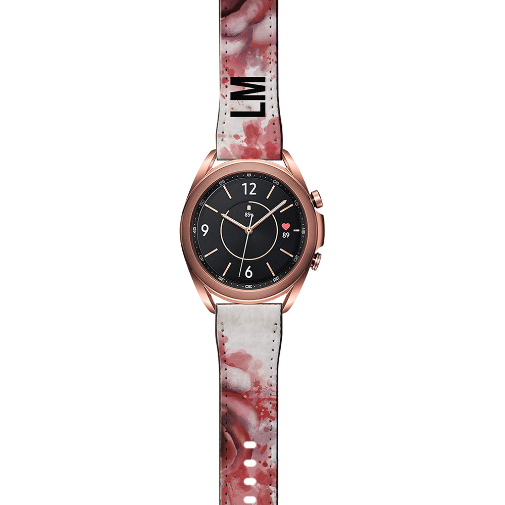Personalised Floral Rose x White Marble Samsung Galaxy Watch3 Strap
