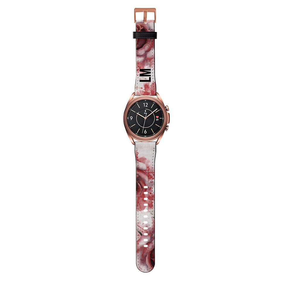 Personalised Floral Rose x White Marble Samsung Galaxy Watch3 Strap