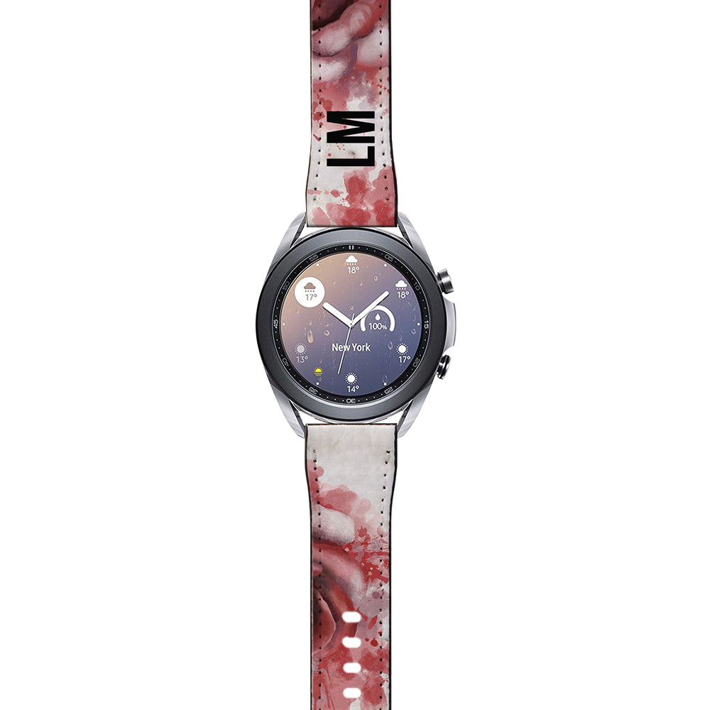 Personalised Floral Rose x White Marble Samsung Galaxy Watch3 Strap