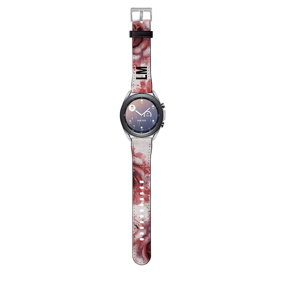 Personalised Floral Rose x White Marble Samsung Galaxy Watch3 Strap
