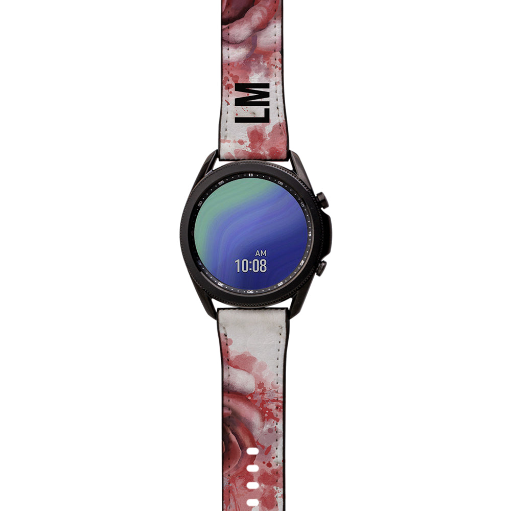 Personalised Floral Rose x White Marble Samsung Galaxy Watch3 Strap