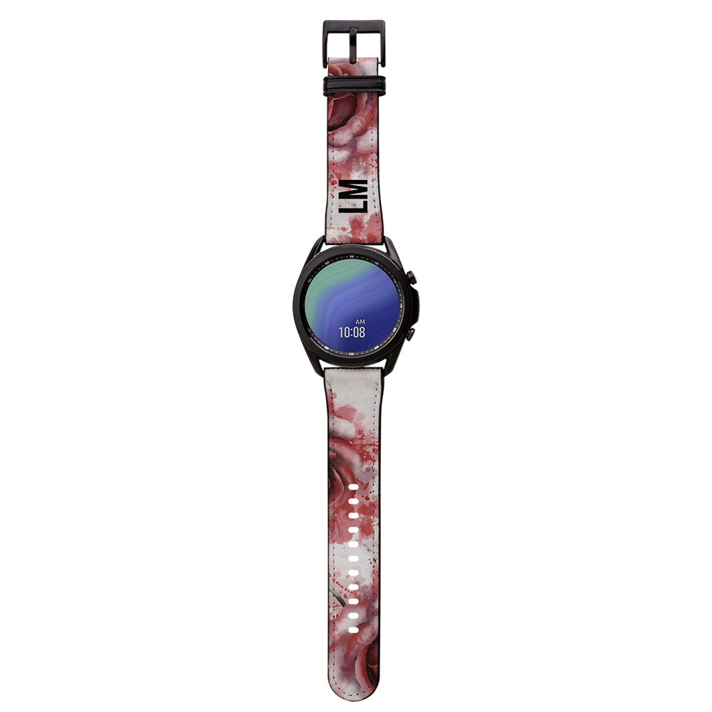 Personalised Floral Rose x White Marble Samsung Galaxy Watch3 Strap