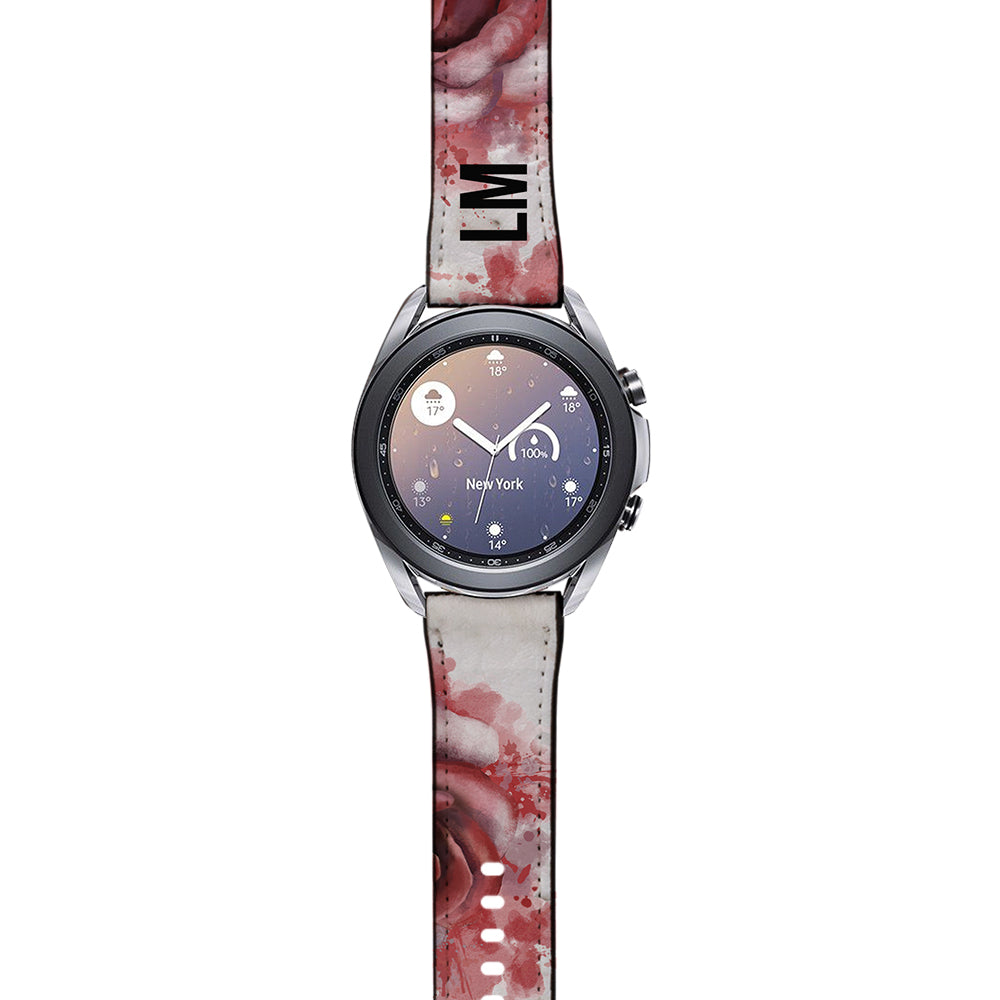 Personalised Floral Rose x White Marble Samsung Galaxy Watch3 Strap