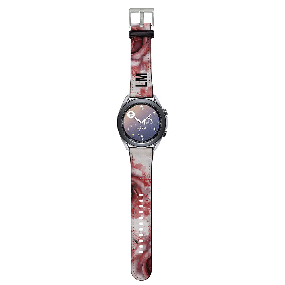 Personalised Floral Rose x White Marble Samsung Galaxy Watch3 Strap