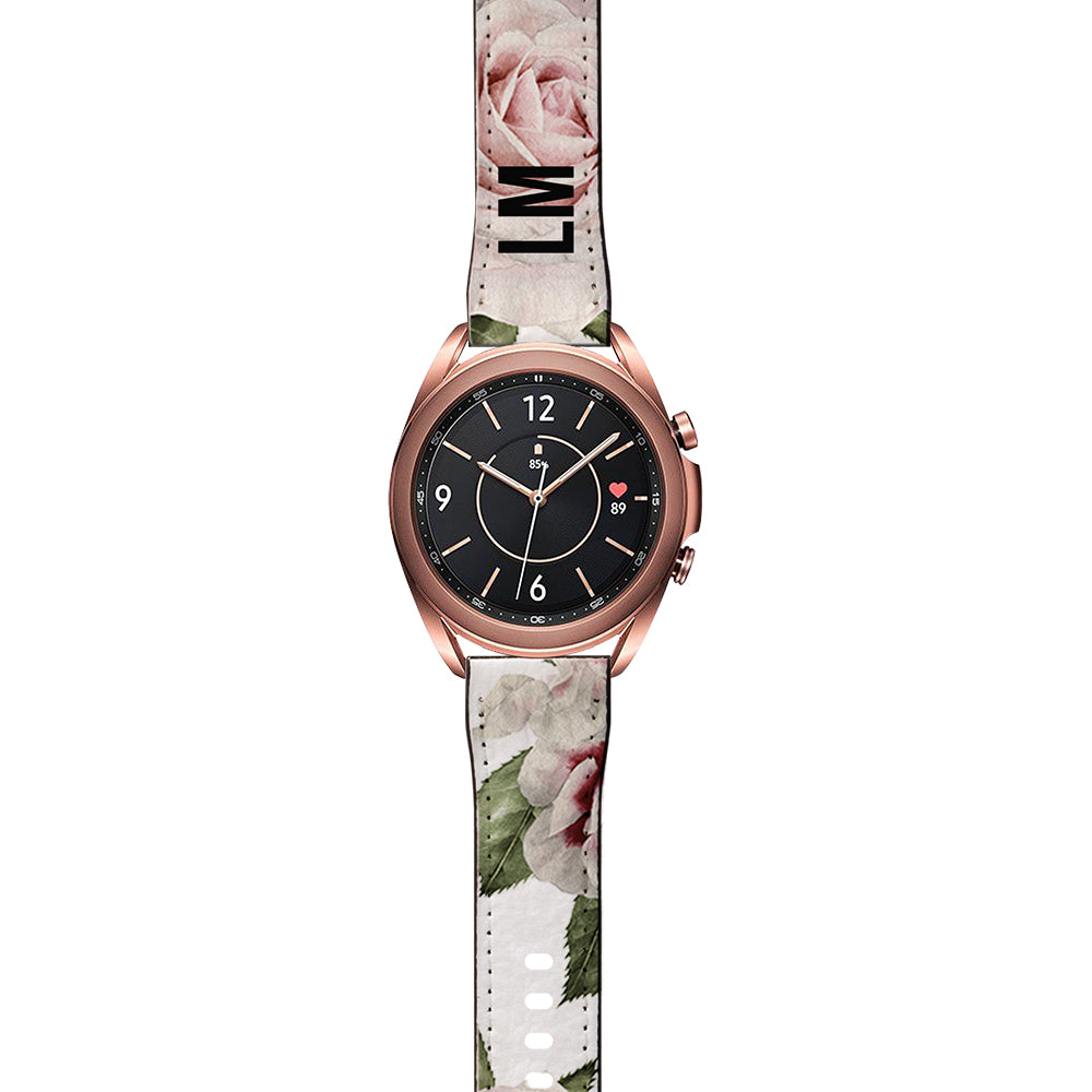 Personalised Floral White Rose Samsung Galaxy Watch3 Strap