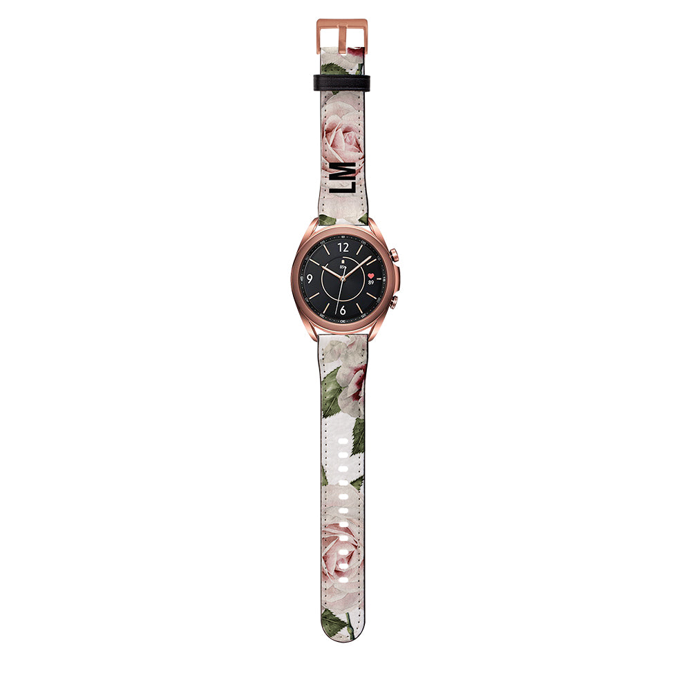 Personalised Floral White Rose Samsung Galaxy Watch3 Strap