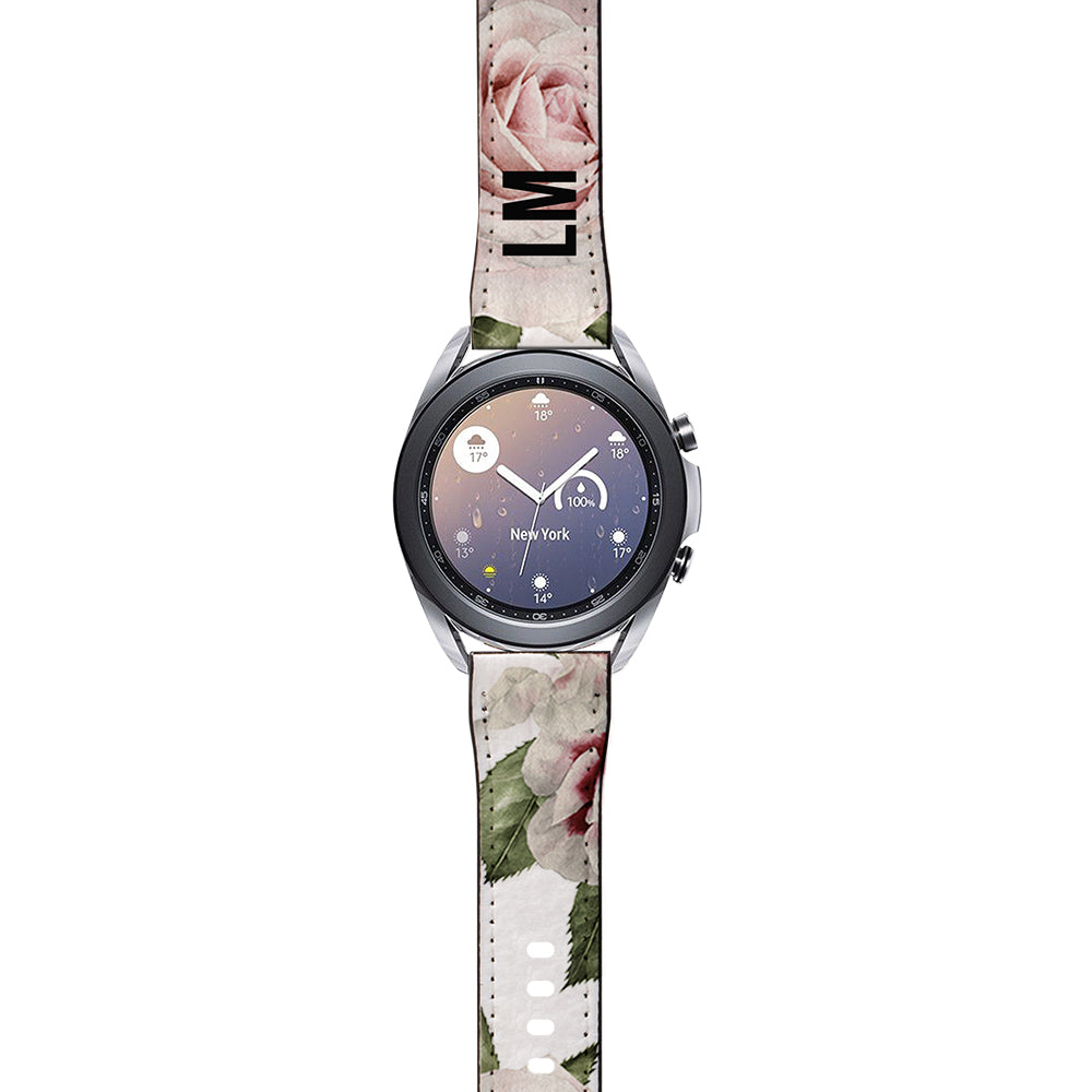 Personalised Floral White Rose Samsung Galaxy Watch3 Strap