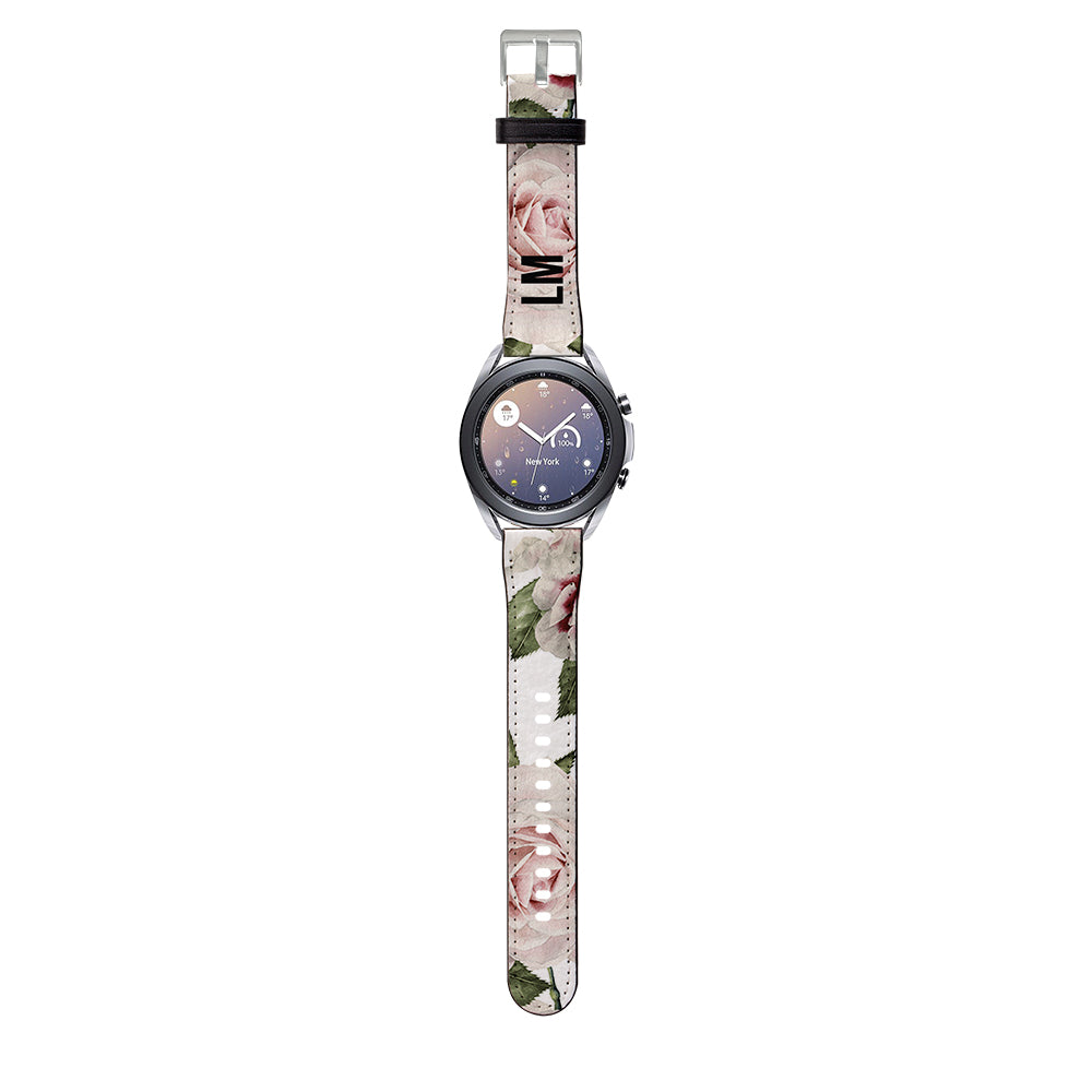 Personalised Floral White Rose Samsung Galaxy Watch3 Strap