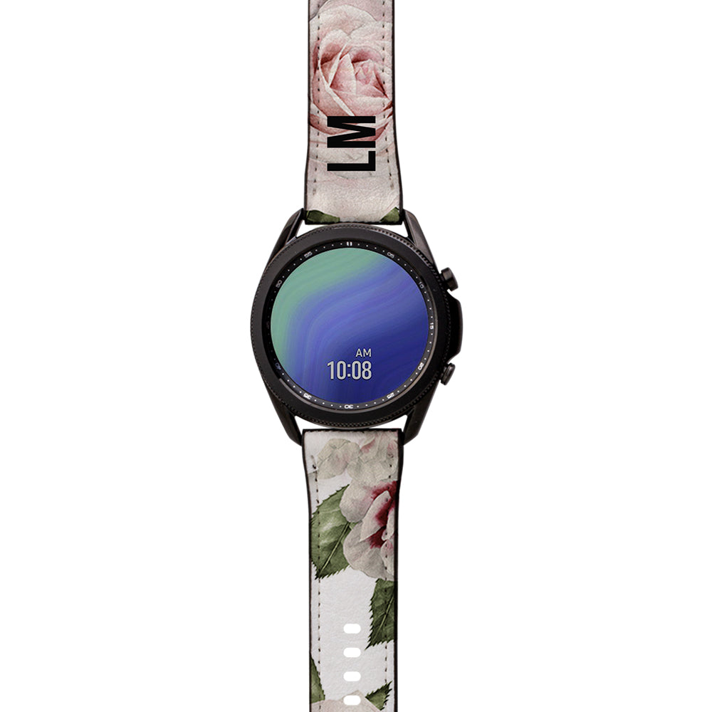 Personalised Floral White Rose Samsung Galaxy Watch3 Strap