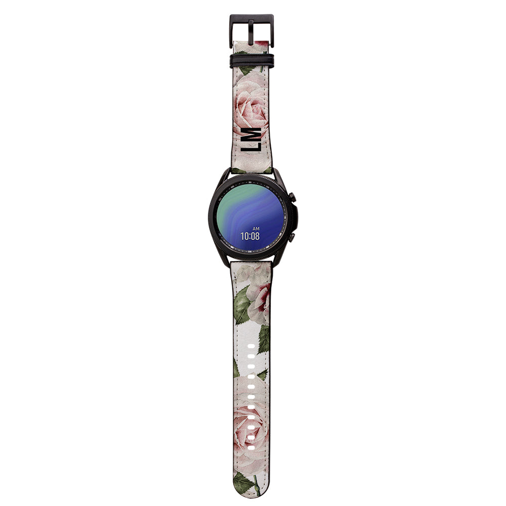 Personalised Floral White Rose Samsung Galaxy Watch3 Strap
