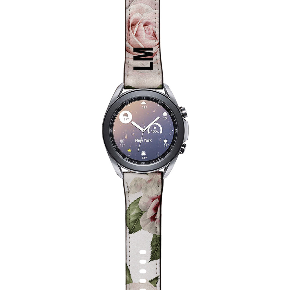 Personalised Floral White Rose Samsung Galaxy Watch3 Strap