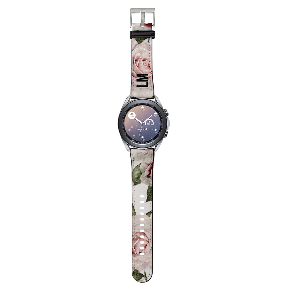 Personalised Floral White Rose Samsung Galaxy Watch3 Strap