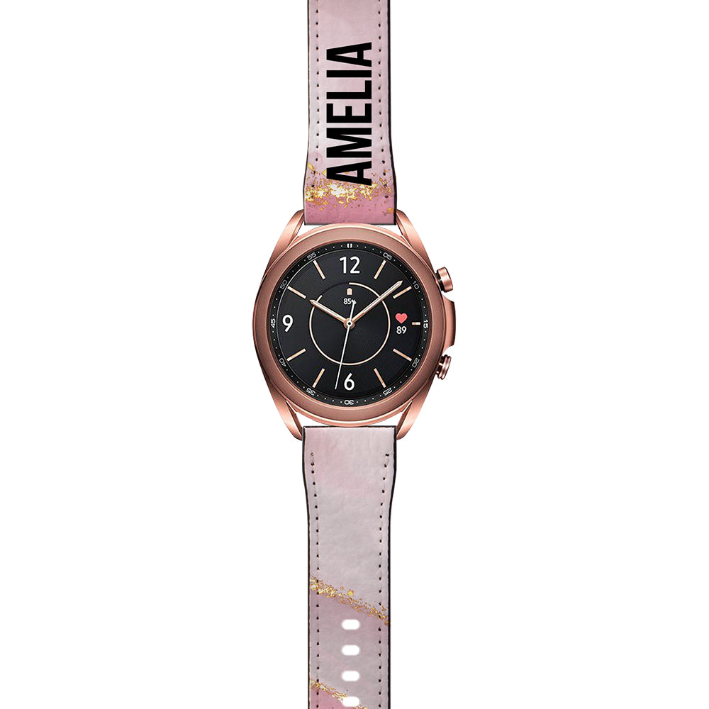 Personalised Luxe Pink Marble Name Samsung Galaxy Watch3 Strap