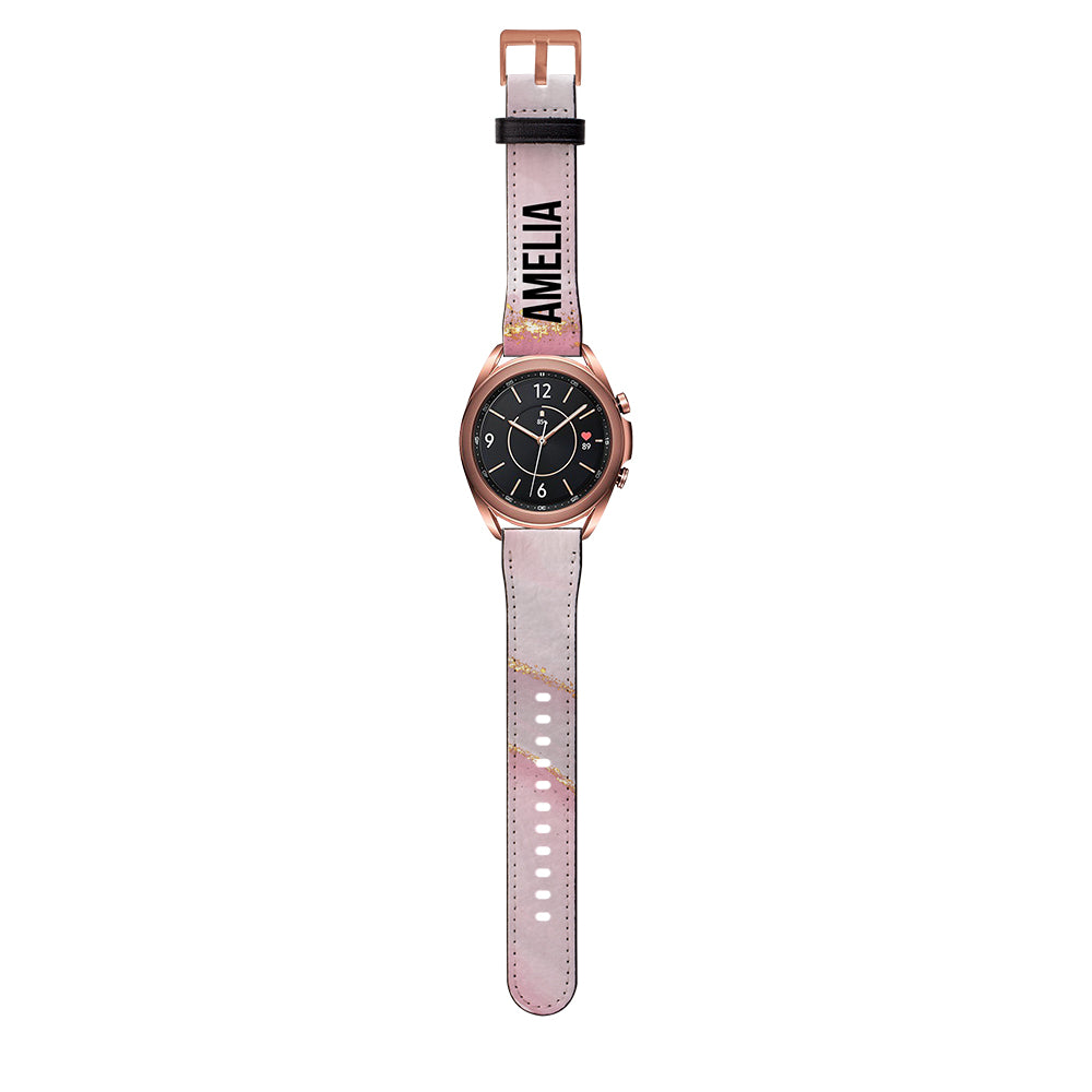 Personalised Luxe Pink Marble Name Samsung Galaxy Watch3 Strap