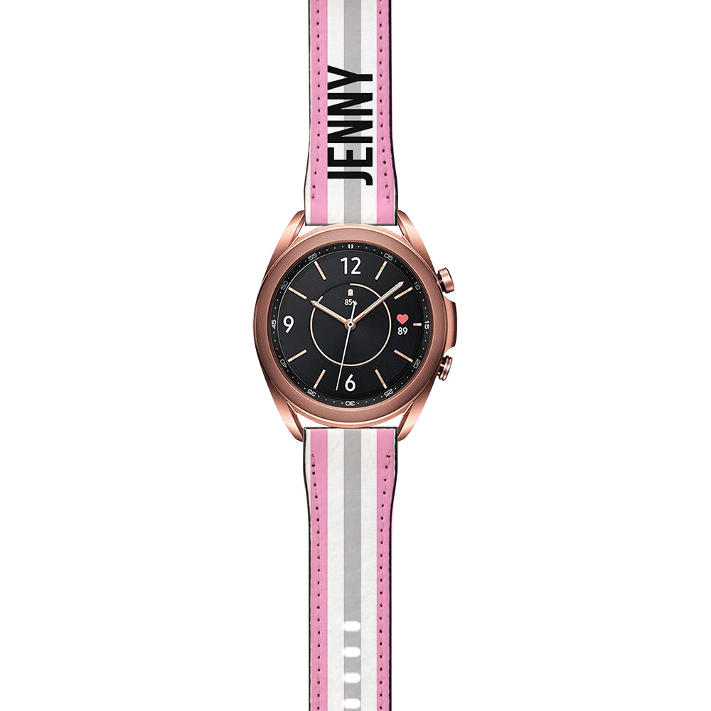 Personalised Pink x Grey Stripe Samsung Galaxy Watch3 Strap