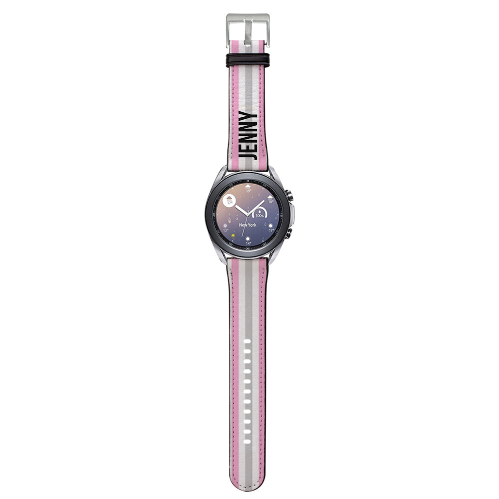 Personalised Pink x Grey Stripe Samsung Galaxy Watch3 Strap