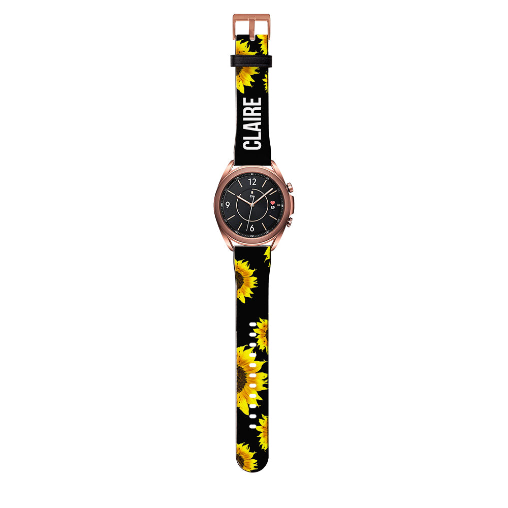 Personalised Sunflower Name Samsung Galaxy Watch3 Strap