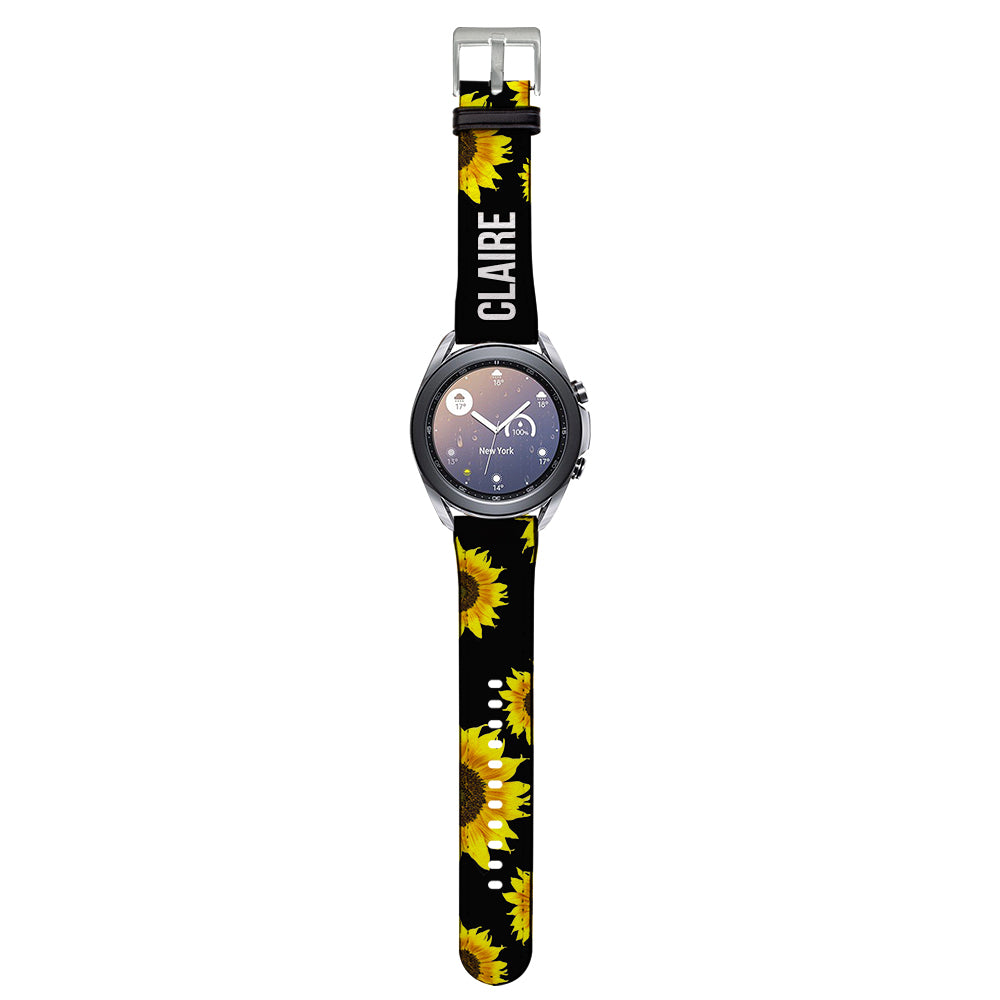 Personalised Sunflower Name Samsung Galaxy Watch3 Strap