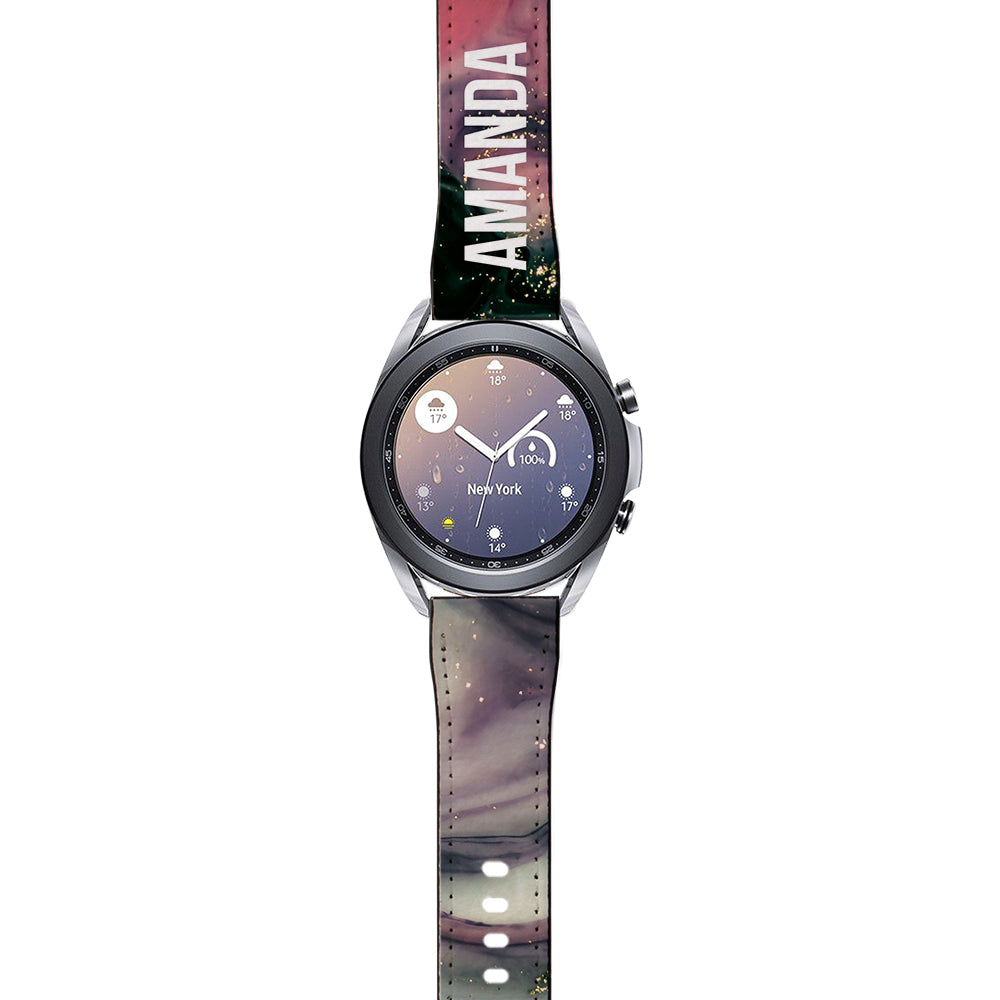 Personalised Swirl Marble Name Samsung Galaxy Watch3 Strap
