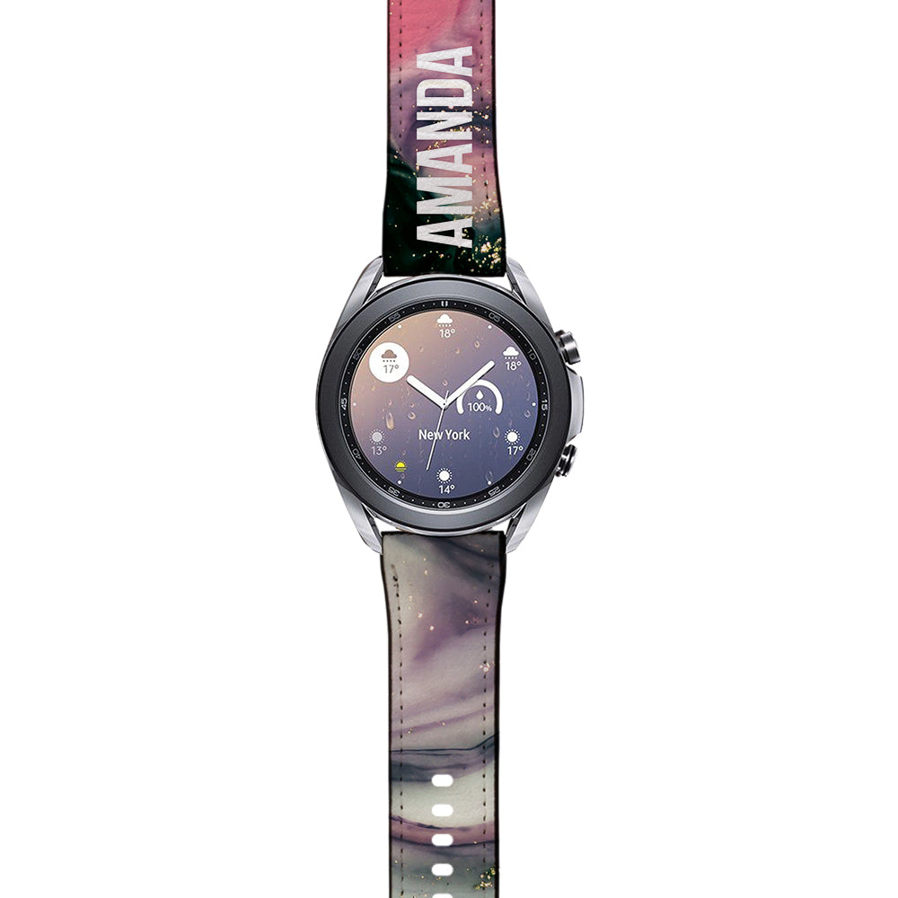 Personalised Swirl Marble Name Samsung Galaxy Watch3 Strap