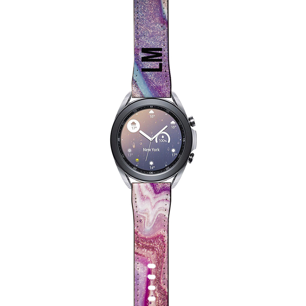 Personalised Violet Marble Initials Samsung Galaxy Watch3 Strap