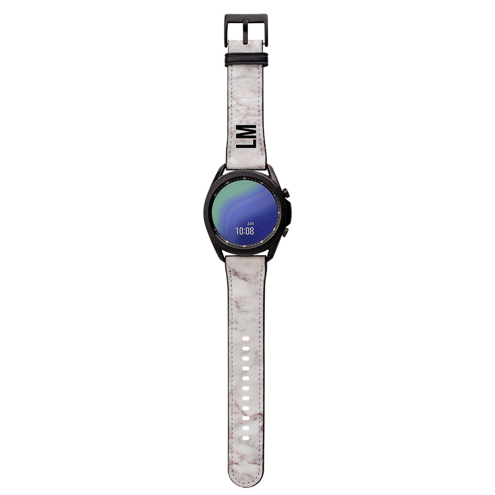 Personalised White Napoli Marble Samsung Galaxy Watch3 Strap