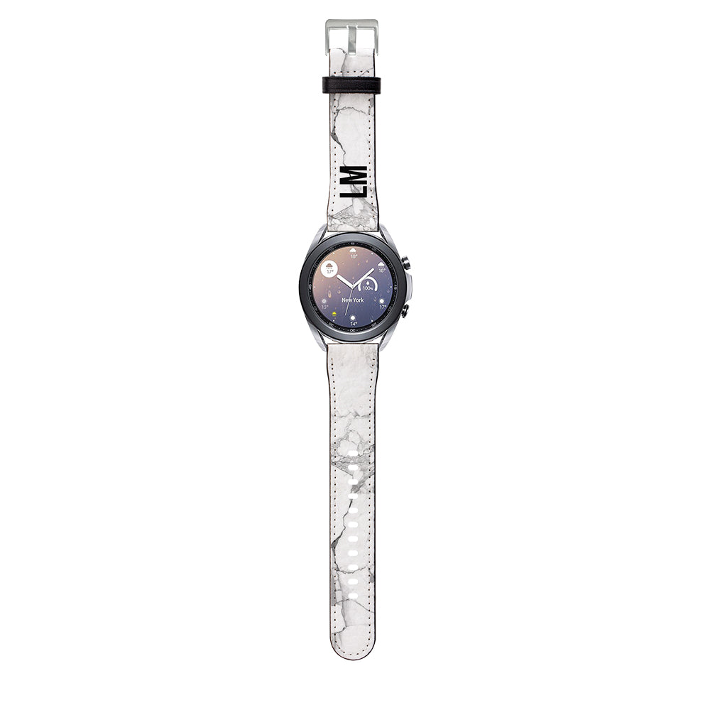 Personalised White Marble x Black Samsung Galaxy Watch3 Strap