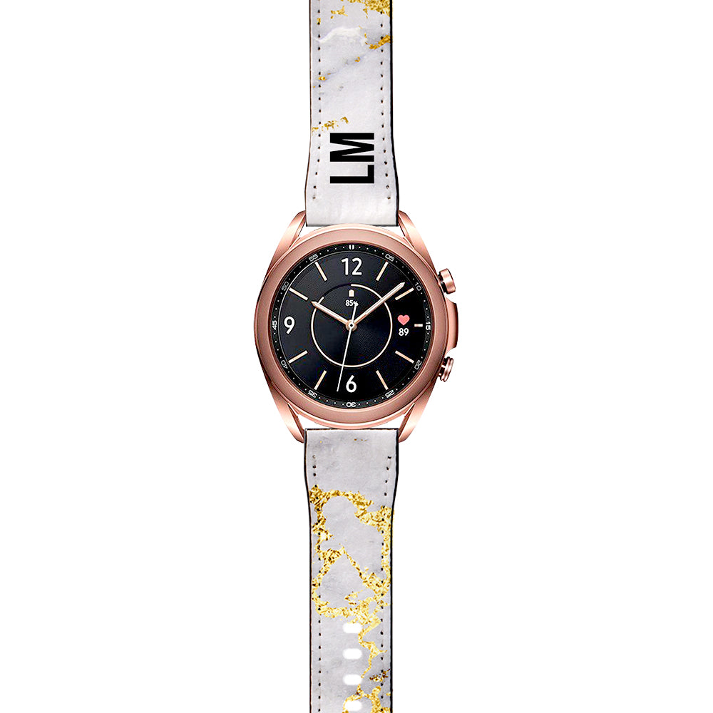 Personalised White x Gold Streaks Marble Samsung Galaxy Watch3 Strap