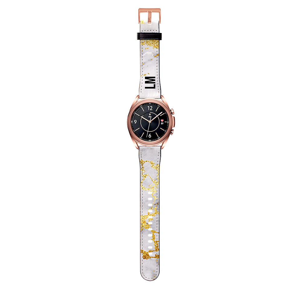 Personalised White x Gold Streaks Marble Samsung Galaxy Watch3 Strap