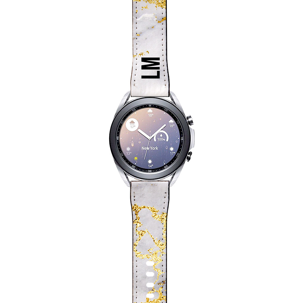 Personalised White x Gold Streaks Marble Samsung Galaxy Watch3 Strap
