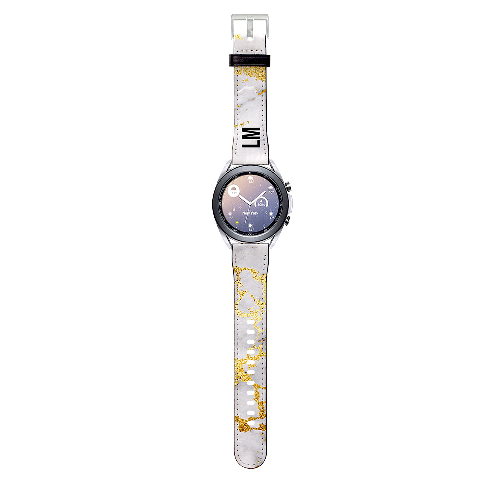 Personalised White x Gold Streaks Marble Samsung Galaxy Watch3 Strap
