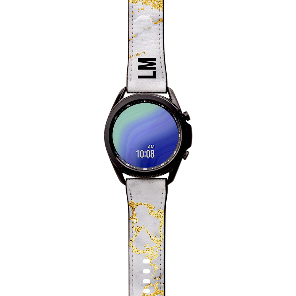 Personalised White x Gold Streaks Marble Samsung Galaxy Watch3 Strap